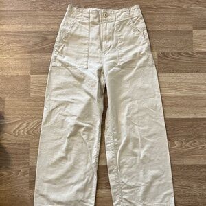 Cream Canvas Wide Leg Pants